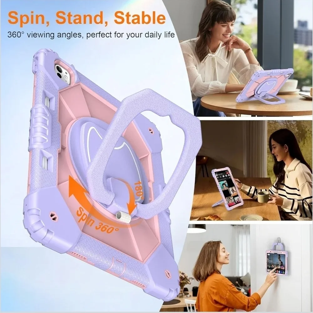 Case for iPad Pro 13 - Rotating Stand - Pink and Purple Cover